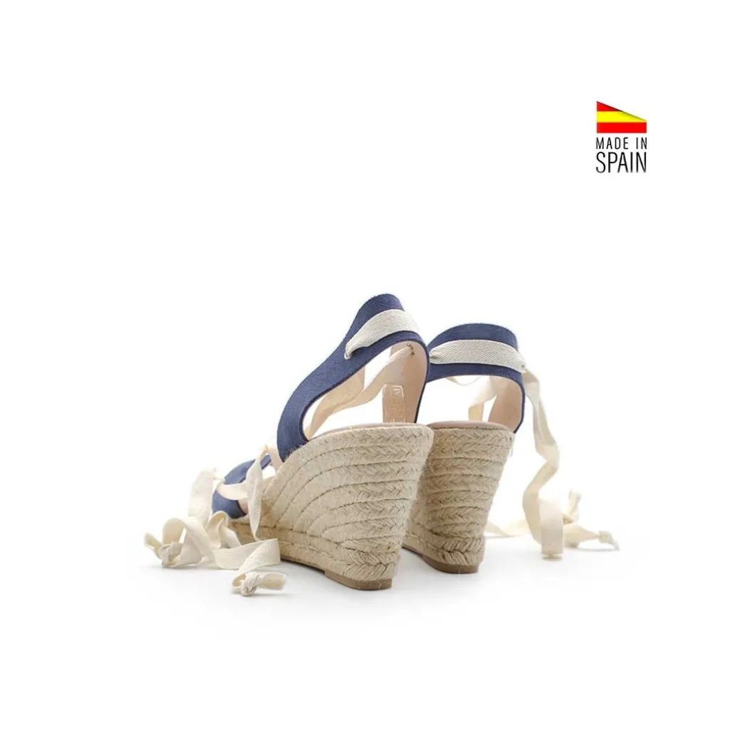 Sandalia cuña atada azul marino