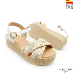 Sandalia de esparto y blanco con plataforma