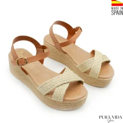 Sandalia de esparto y cuero con plataforma