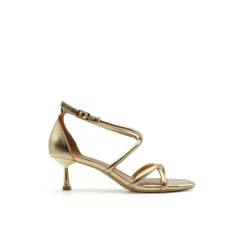 Sandalia dorada straps con tacón fino