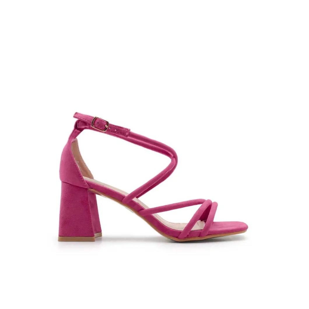 Sandalia fucsia tacón ancho