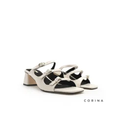 Sandalia hebillas beige con tacón ancho