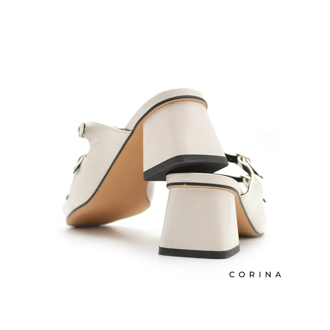 Sandalia hebillas beige con tacón ancho