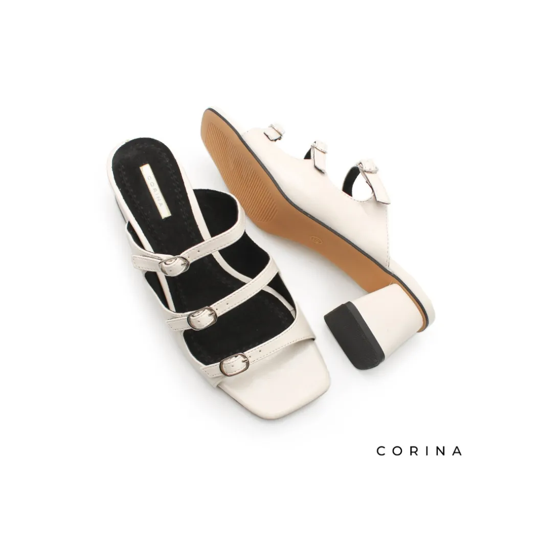Sandalia hebillas beige con tacón ancho