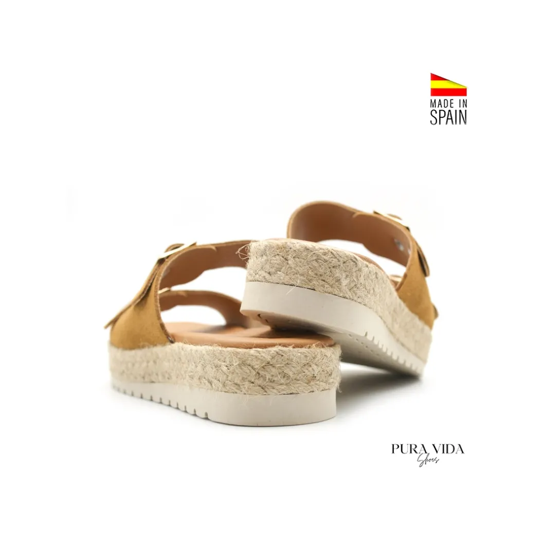 Sandalia hebillas camel de serraje