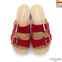 Sandalia hebillas roja de serraje