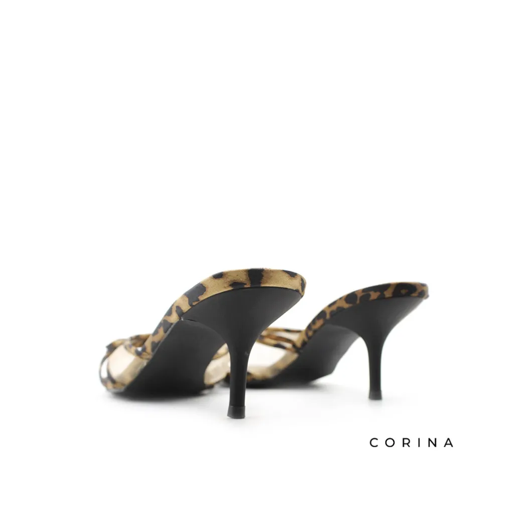 Sandalia mule tacon fino leopardo