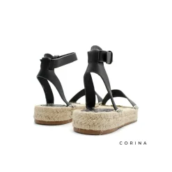 Sandalia negra suela esparto