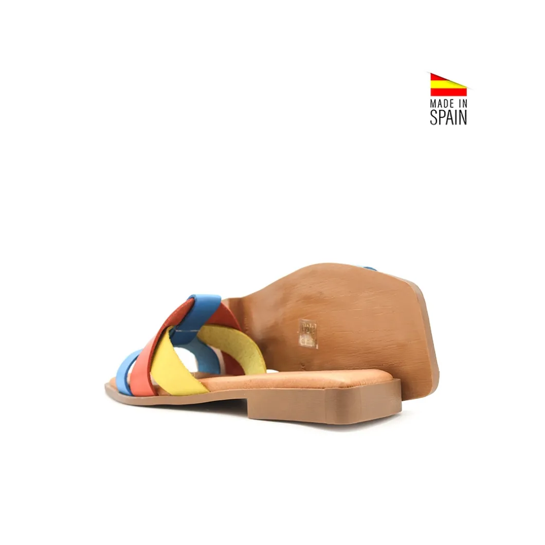 Sandalia plana piel amarillo multicolor