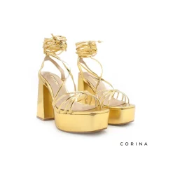 Sandalia plataforma atada al tobillo dorada