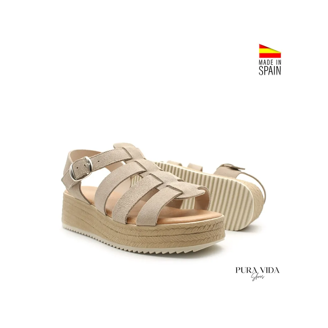 Sandalia plataforma beige tipo cangrejera