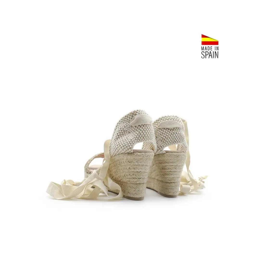 Sandalia rafia verde/beige con cuña yute