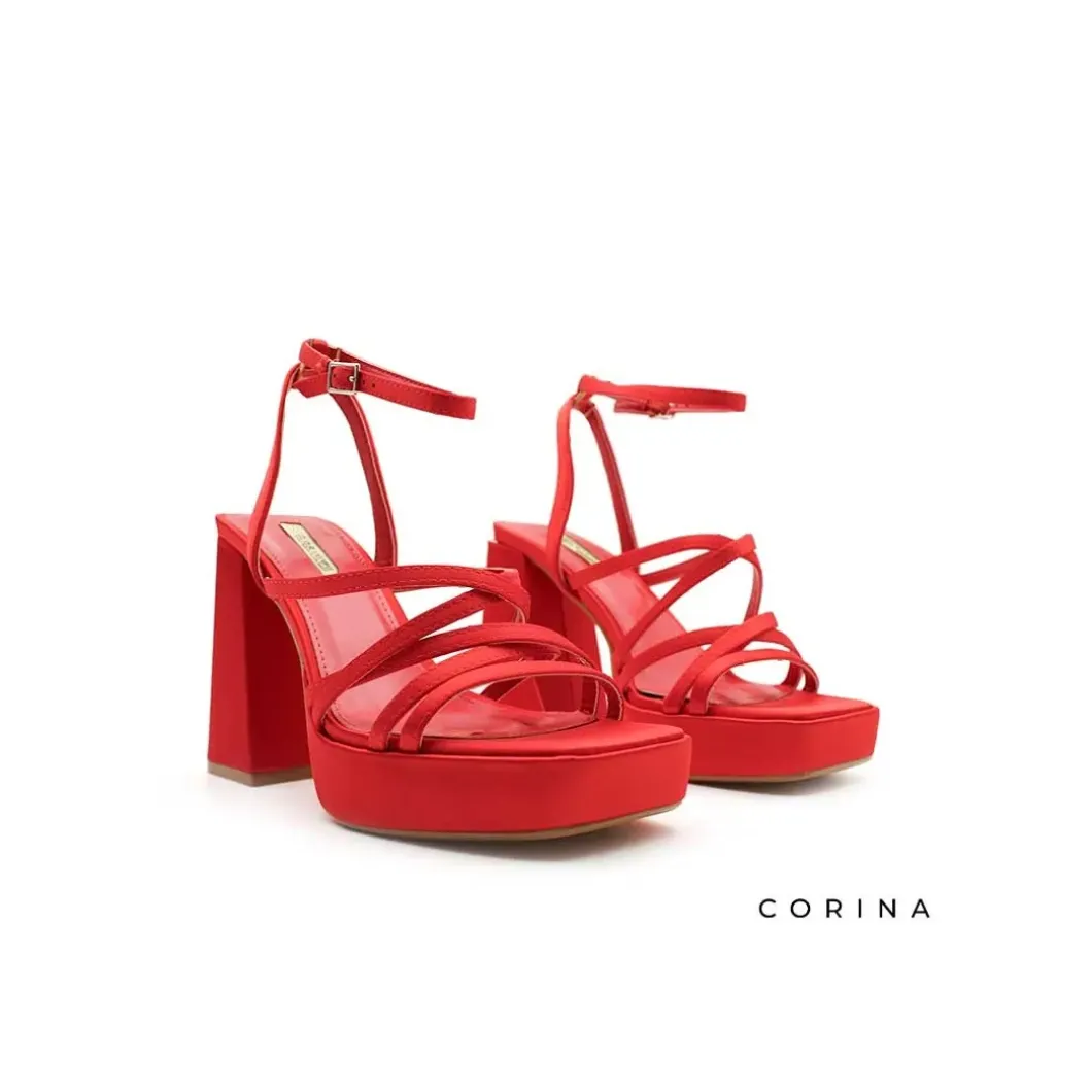 Sandalia roja tacón con plataforma