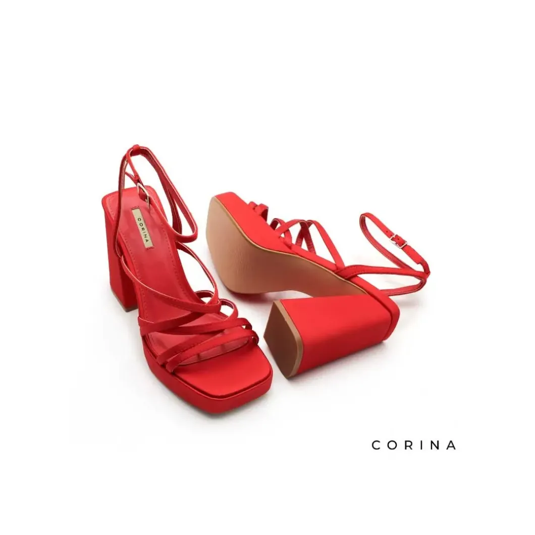 Sandalia roja tacón con plataforma