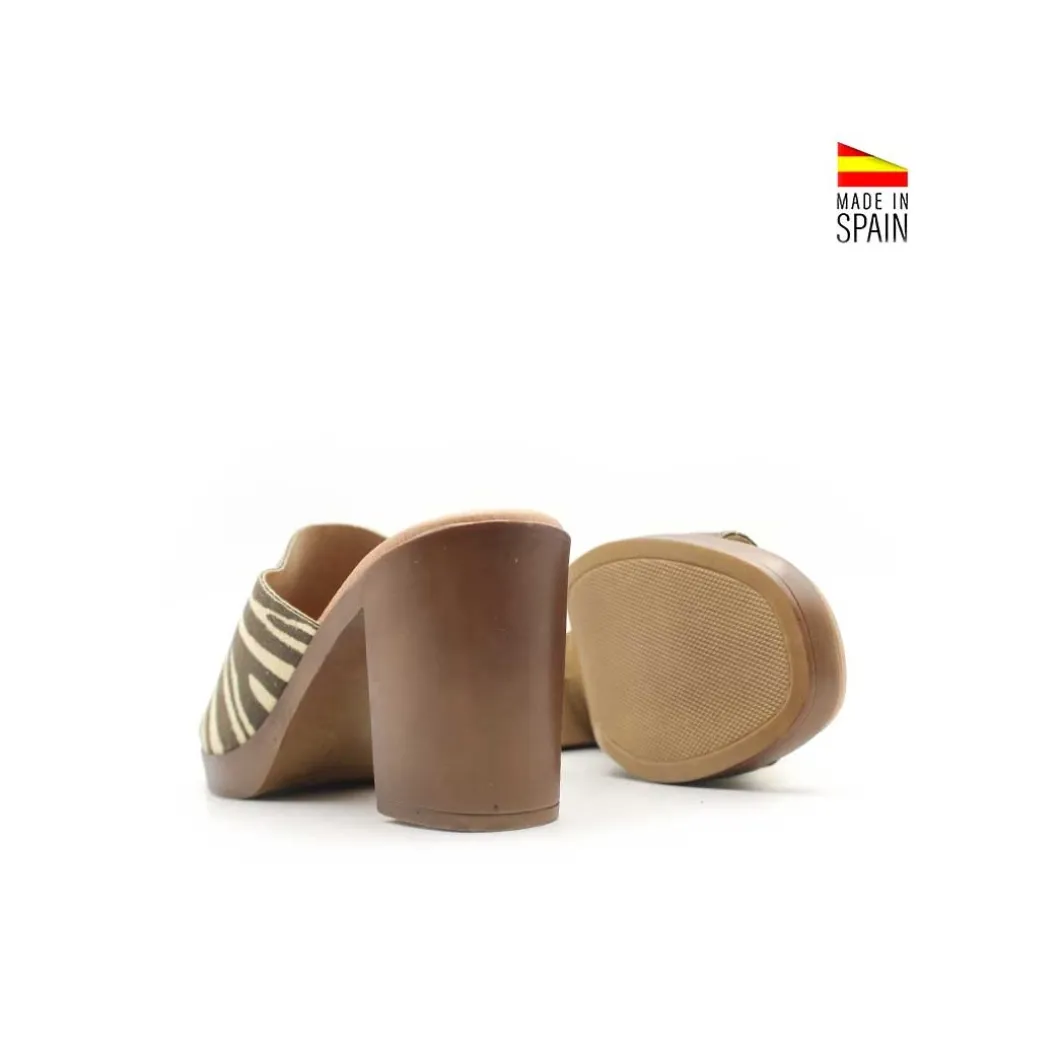 Sandalia tacón alto pala cebra beige
