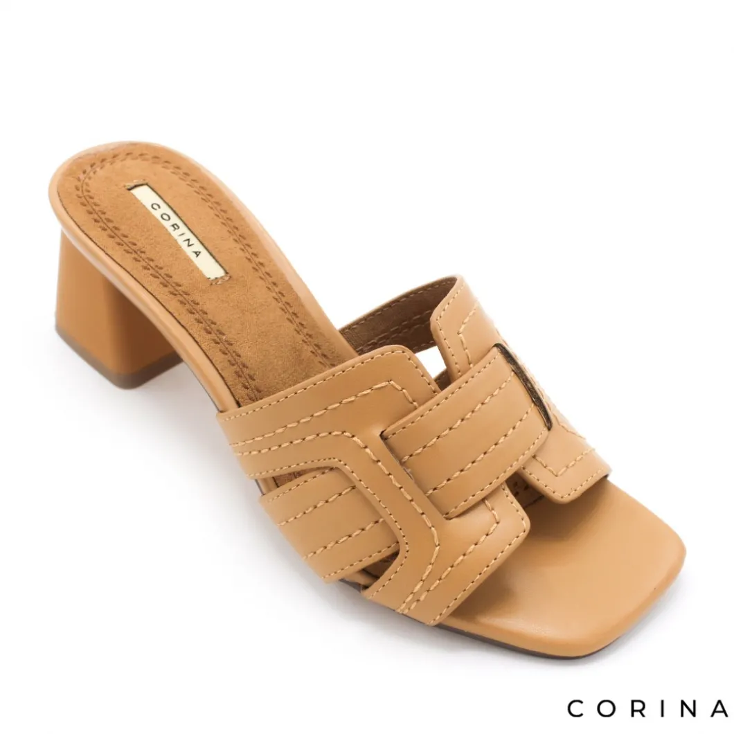 Sandalia tacón mule camel
