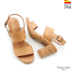 Sandalia tacon piel beige doble tira