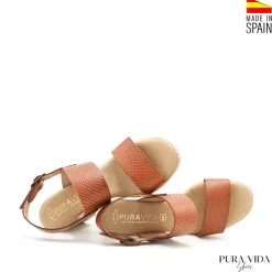 Sandalia tacon piel cuero doble tira