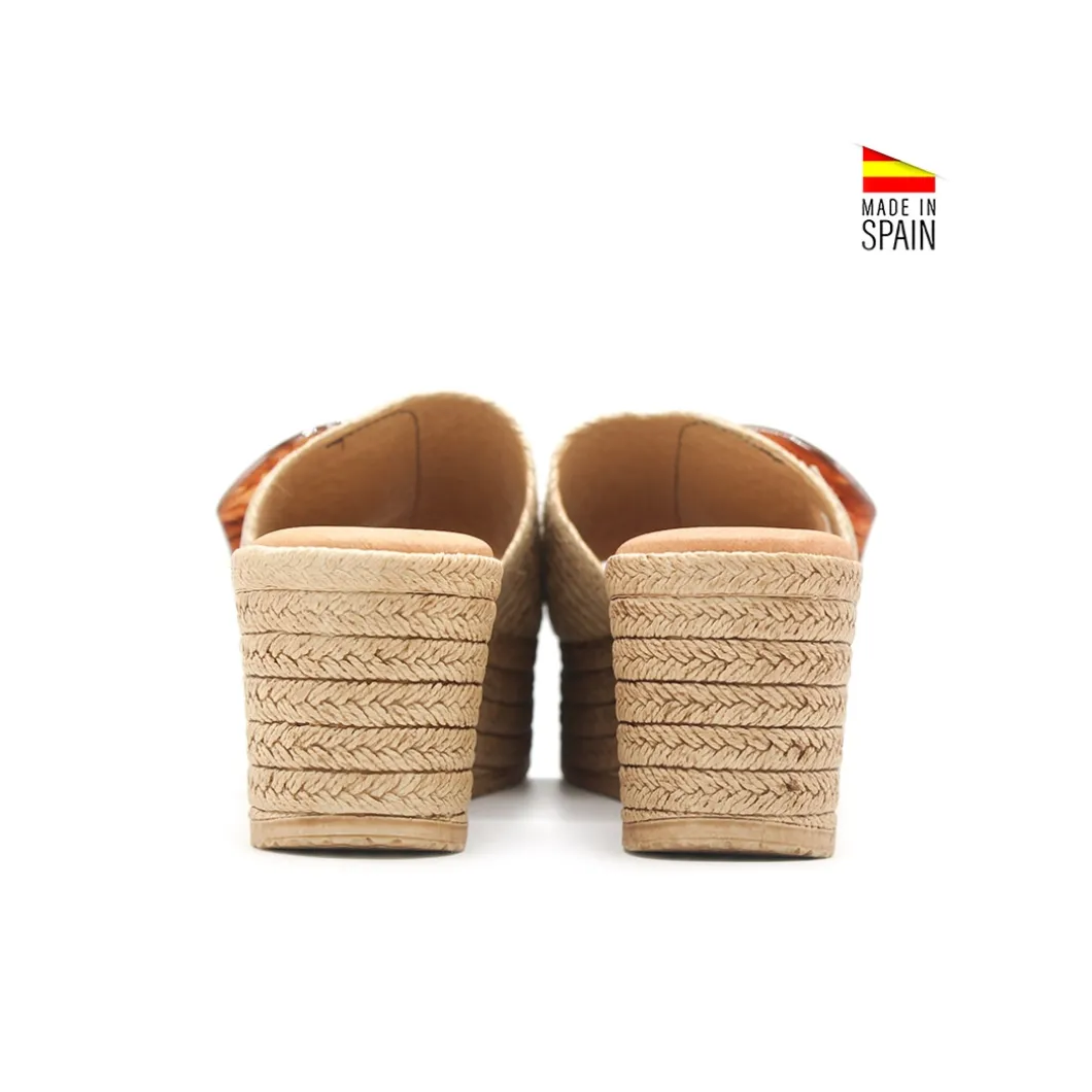 Sandalias cuña esparto beige con hebilla