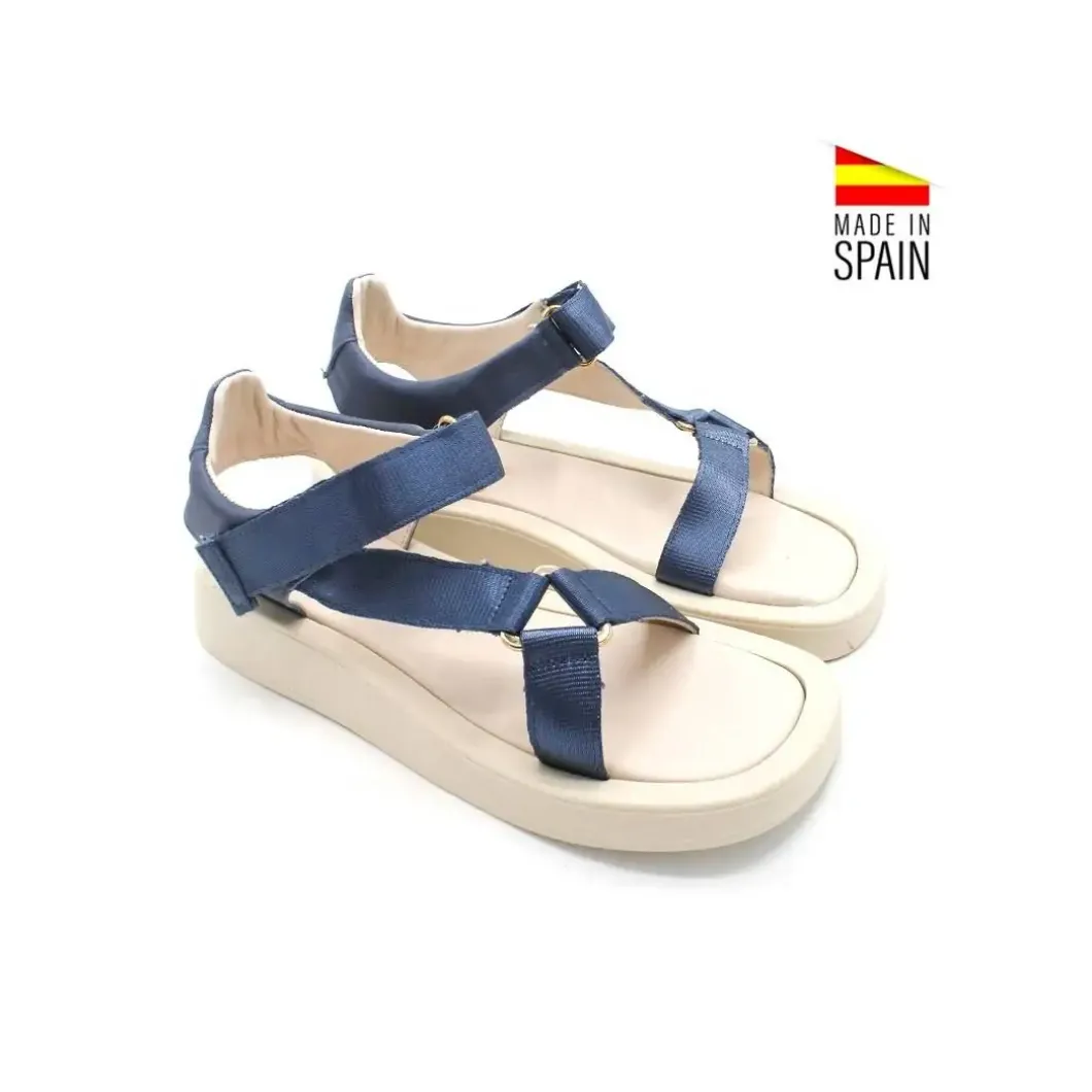 SANDALIAS VELCRO CAVA PIEL AZUL