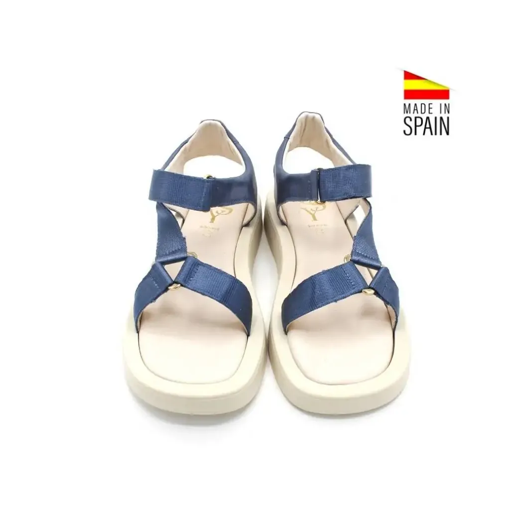 SANDALIAS VELCRO CAVA PIEL AZUL