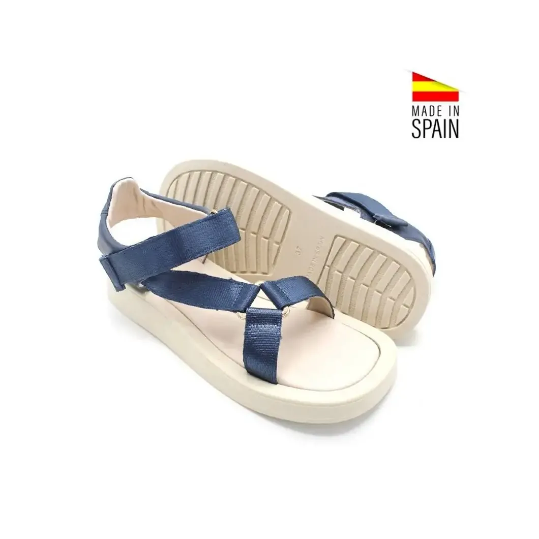 SANDALIAS VELCRO CAVA PIEL AZUL