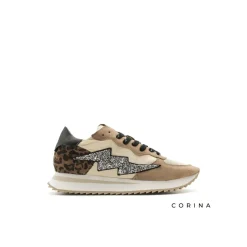 Sneakers rayo glitter camel