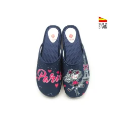Zapatilla de casa azul Paris con punta cerrada