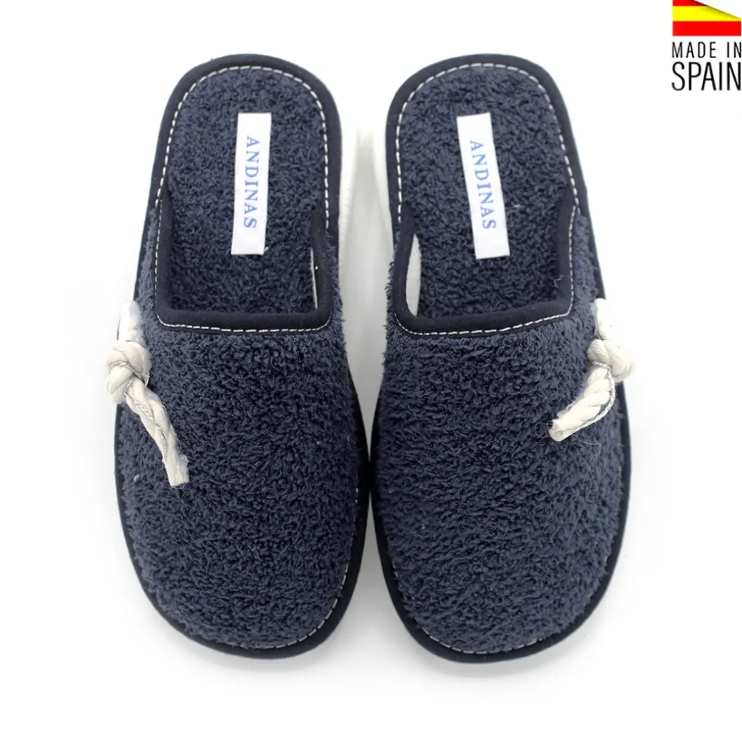 Zapatilla de casa comunión nudo azul marino