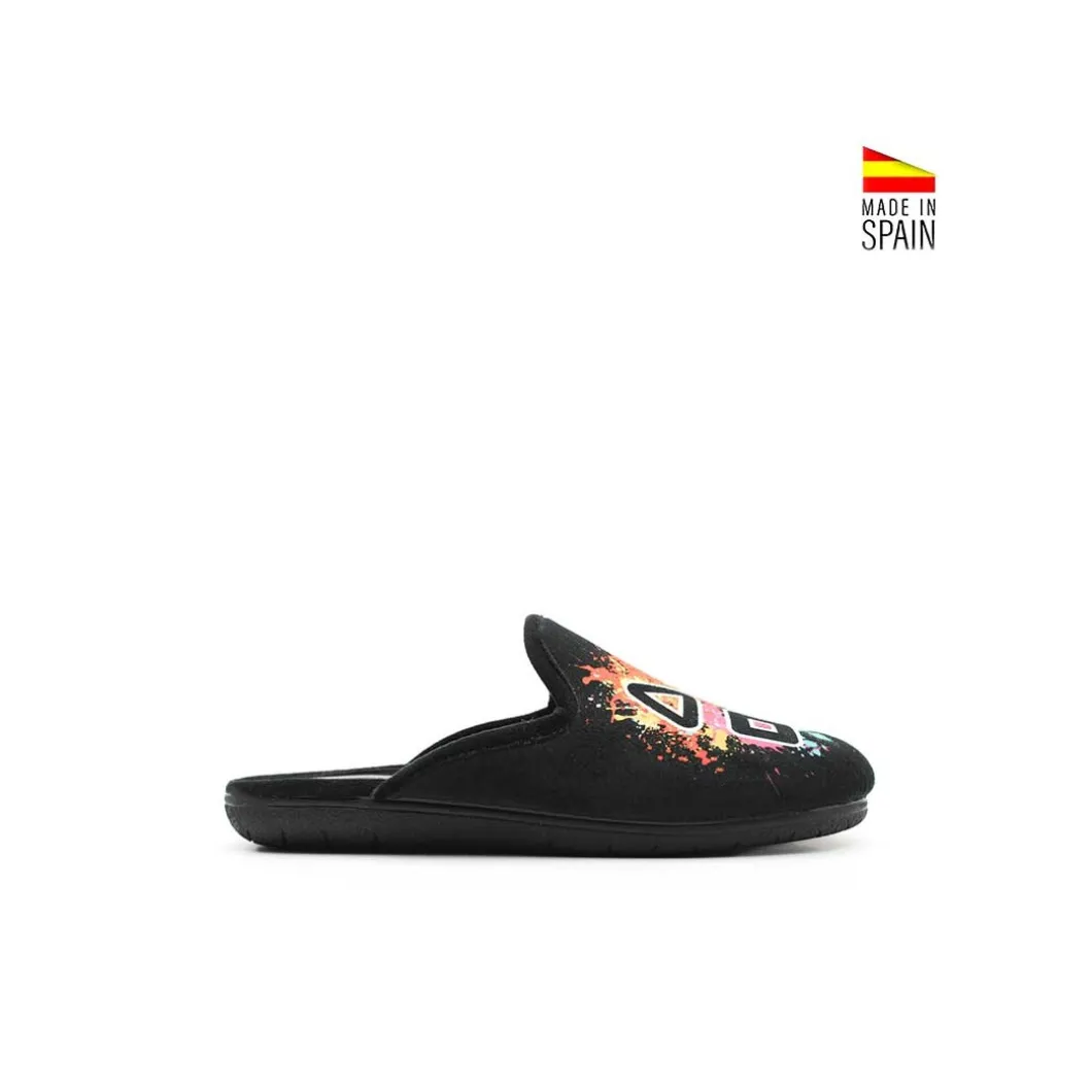 Zapatilla de casa negra destalonada gamer