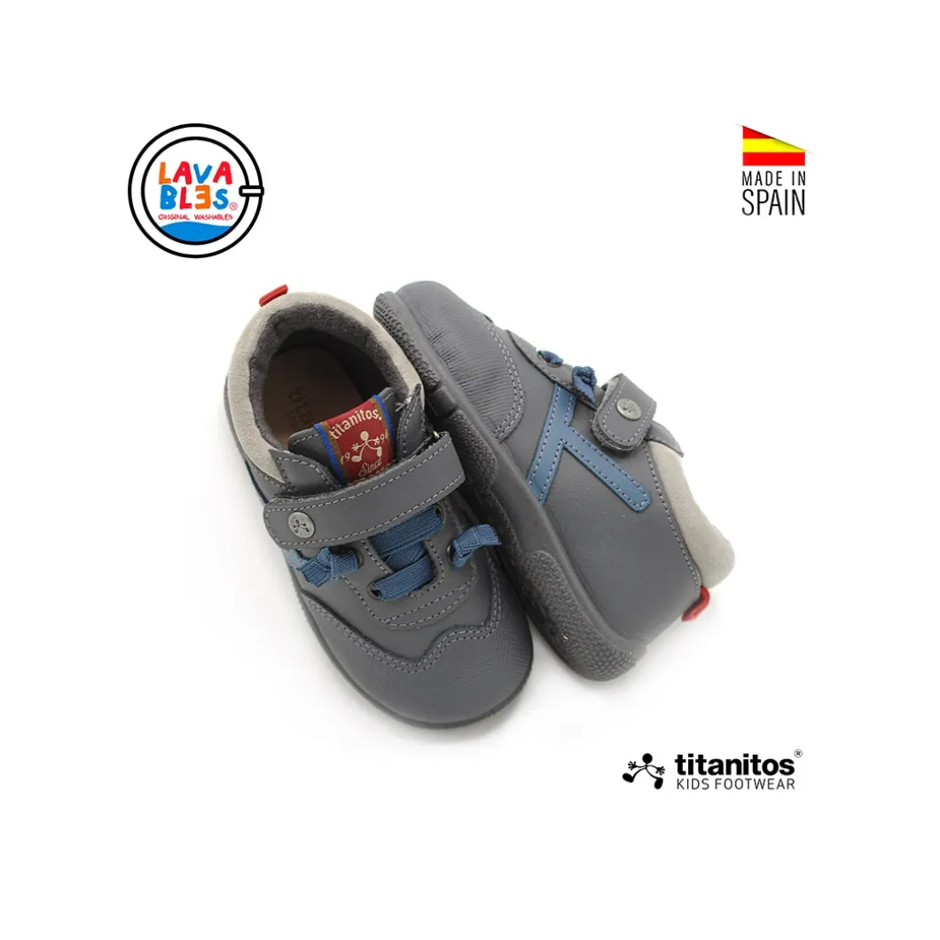 Zapatilla lavable de piel gris