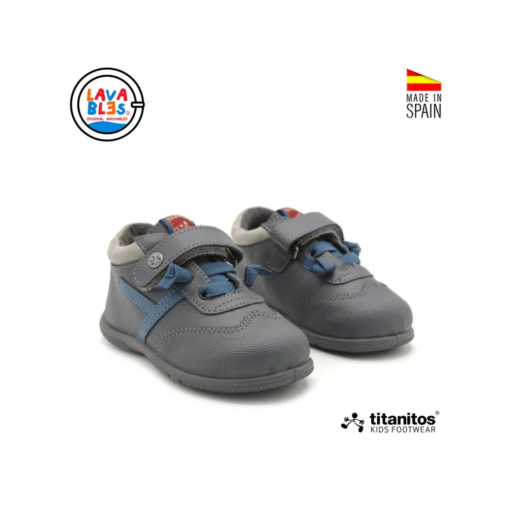 Zapatilla lavable de piel gris