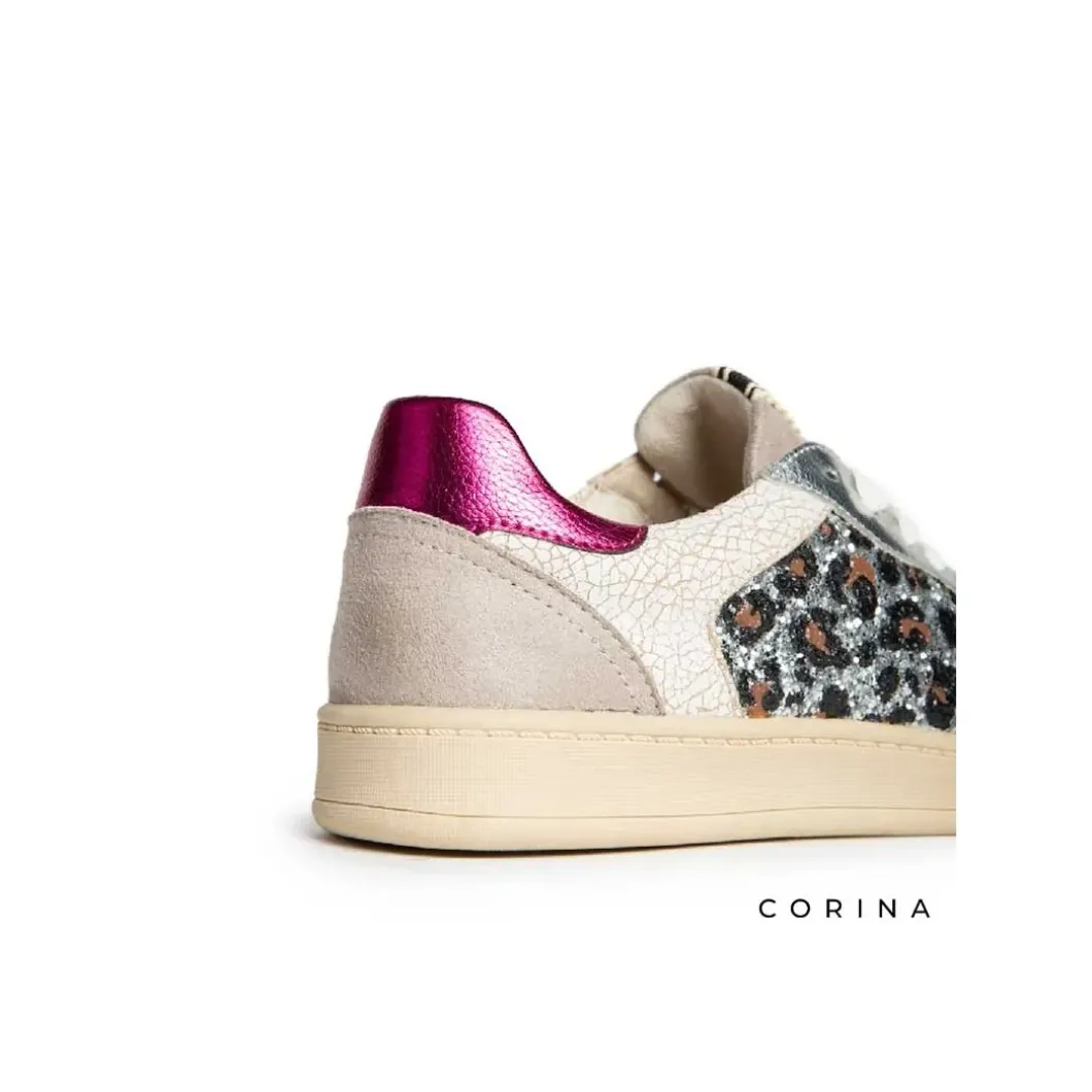 Zapatilla leopardo glitter plata