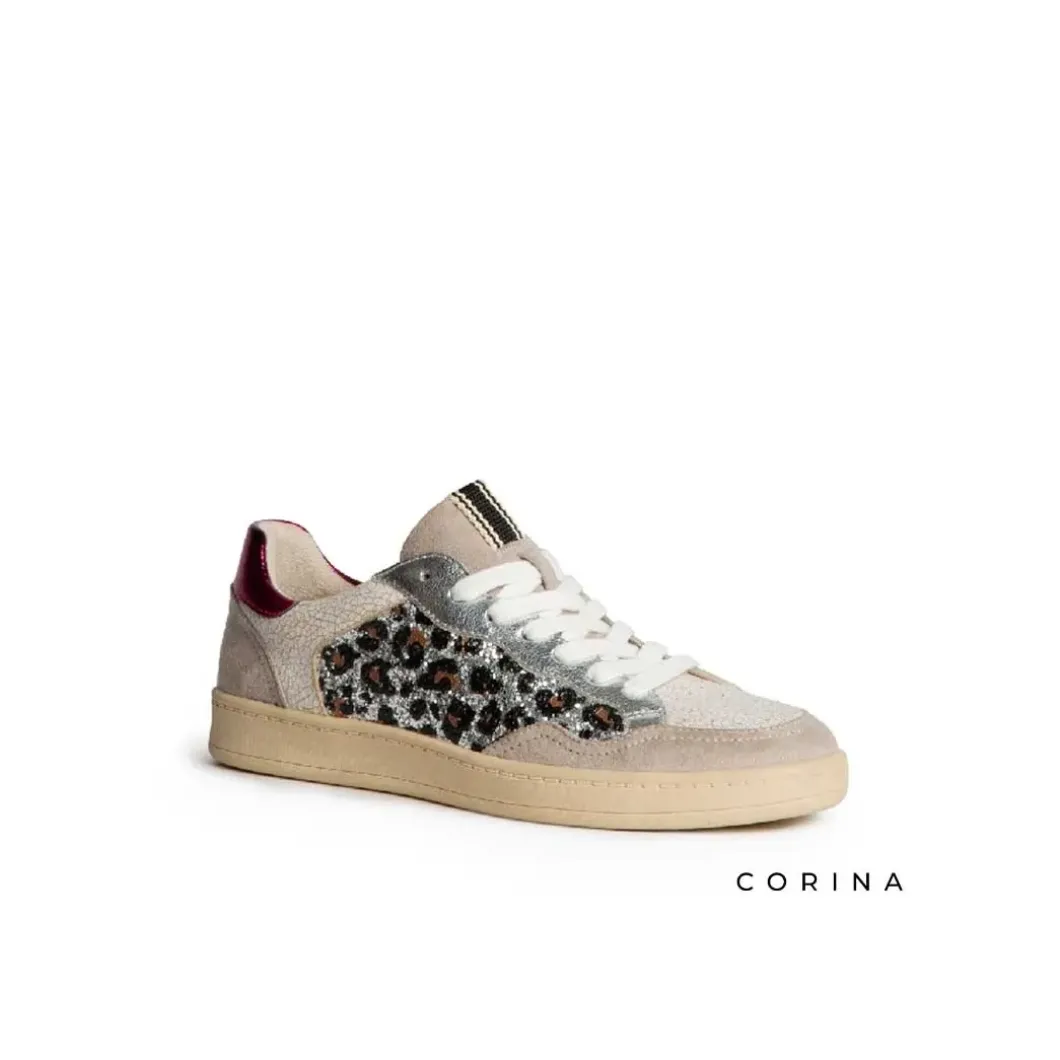 Zapatilla leopardo glitter plata