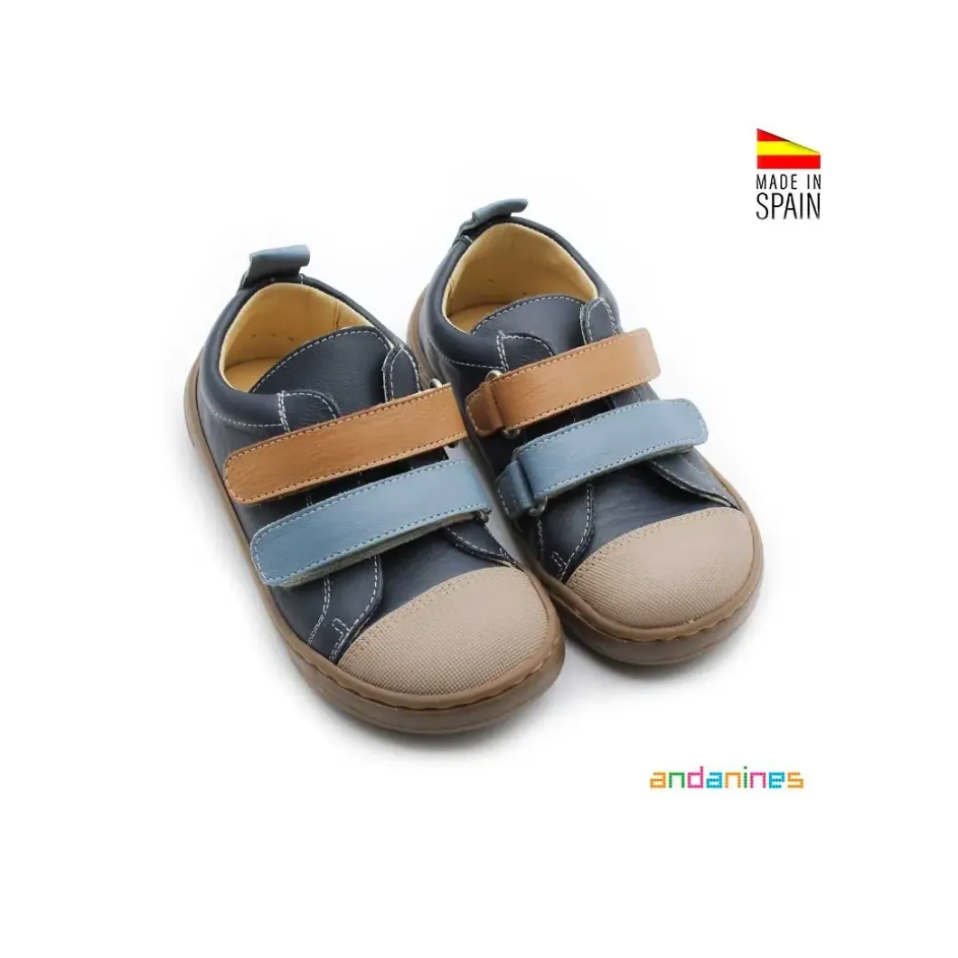Zapatillas azul y camel barefoot Andanines