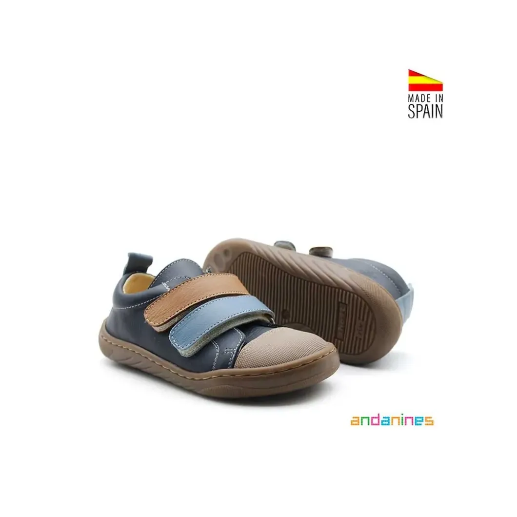 Zapatillas azul y camel barefoot Andanines