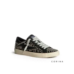 Zapatillas tachuelas efecto cuero negro