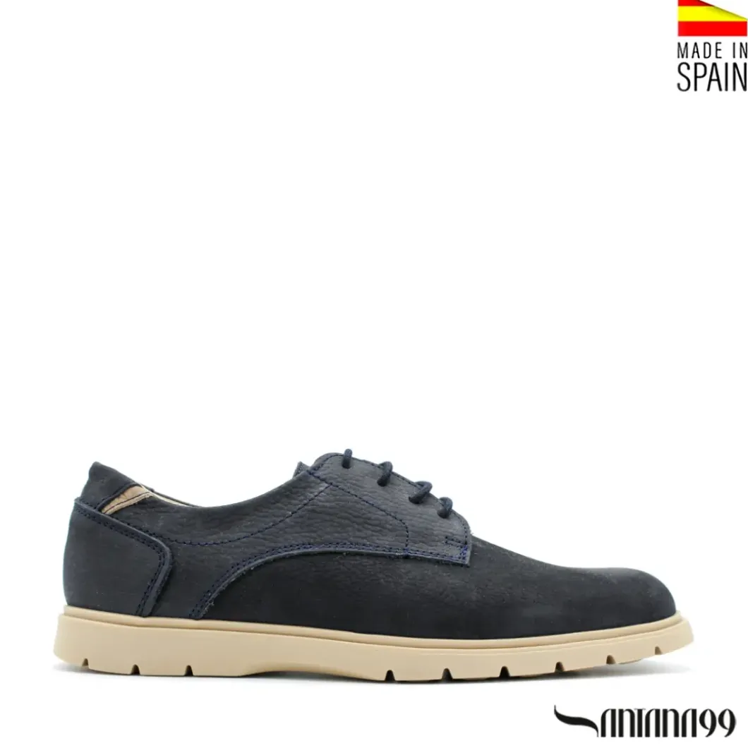 Zapato azul marino con cordones de piel nobuck