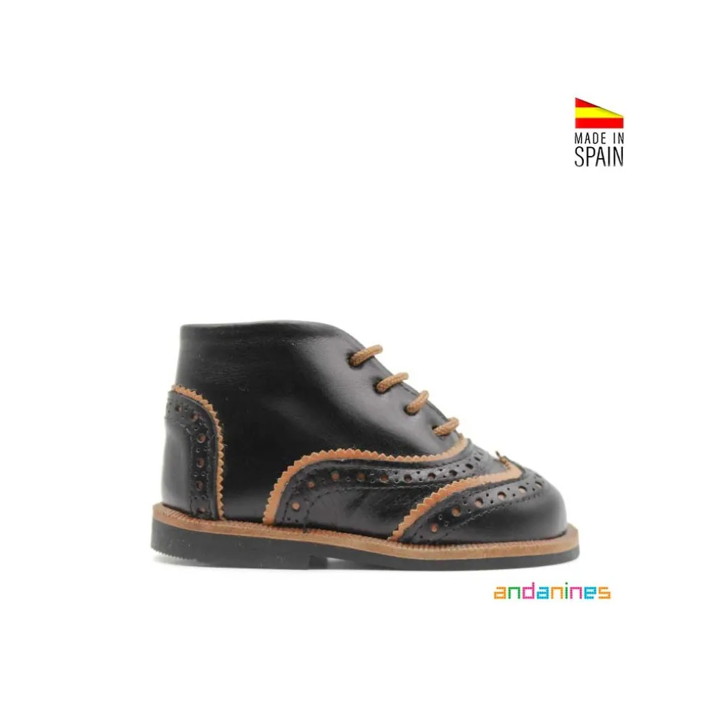 Zapato bebe piel negra y camel
