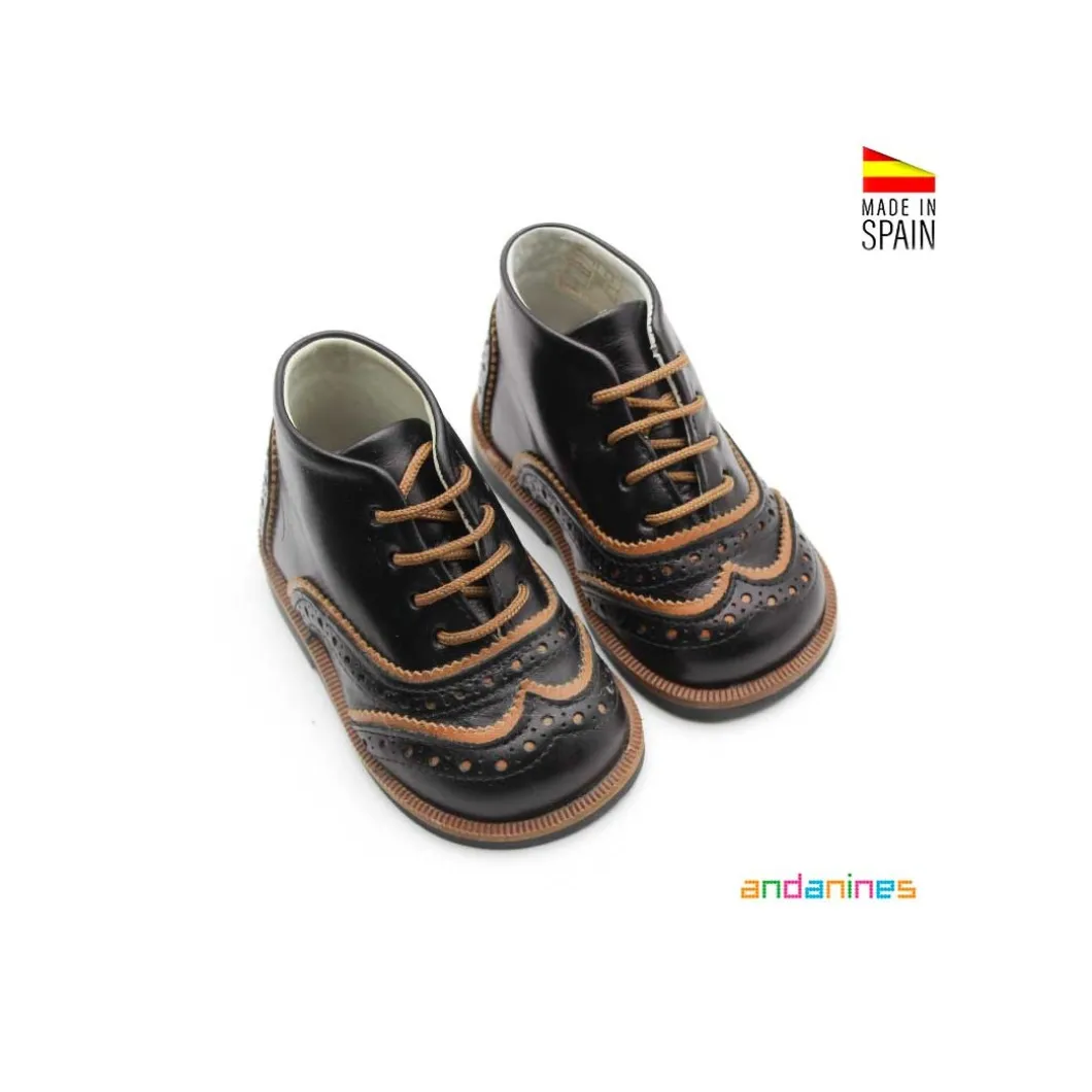 Zapato bebe piel negra y camel