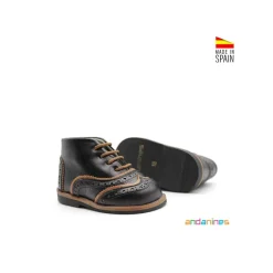 Zapato bebe piel negra y camel