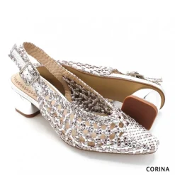 Zapato de tacón trenzado plata