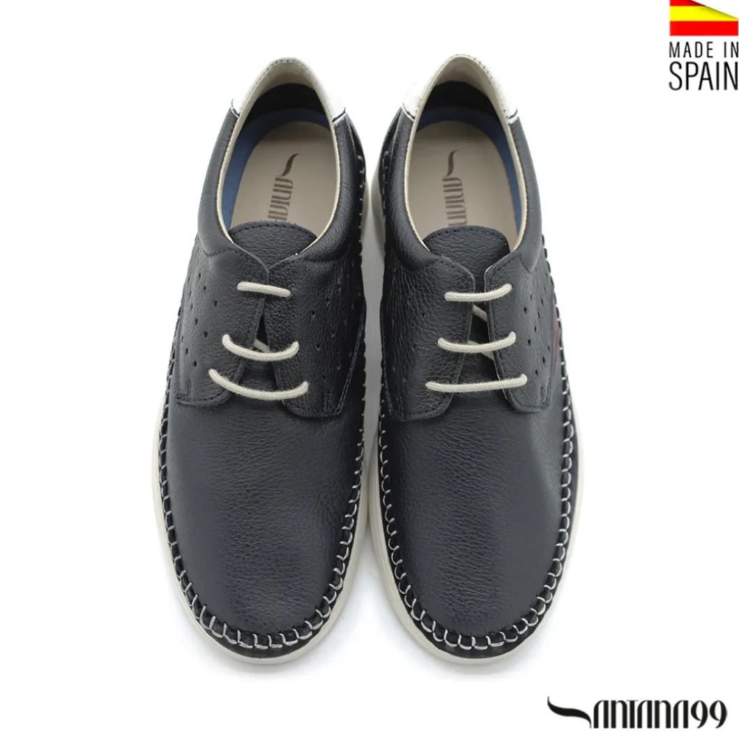 Zapato piel sport con cordón azul marino